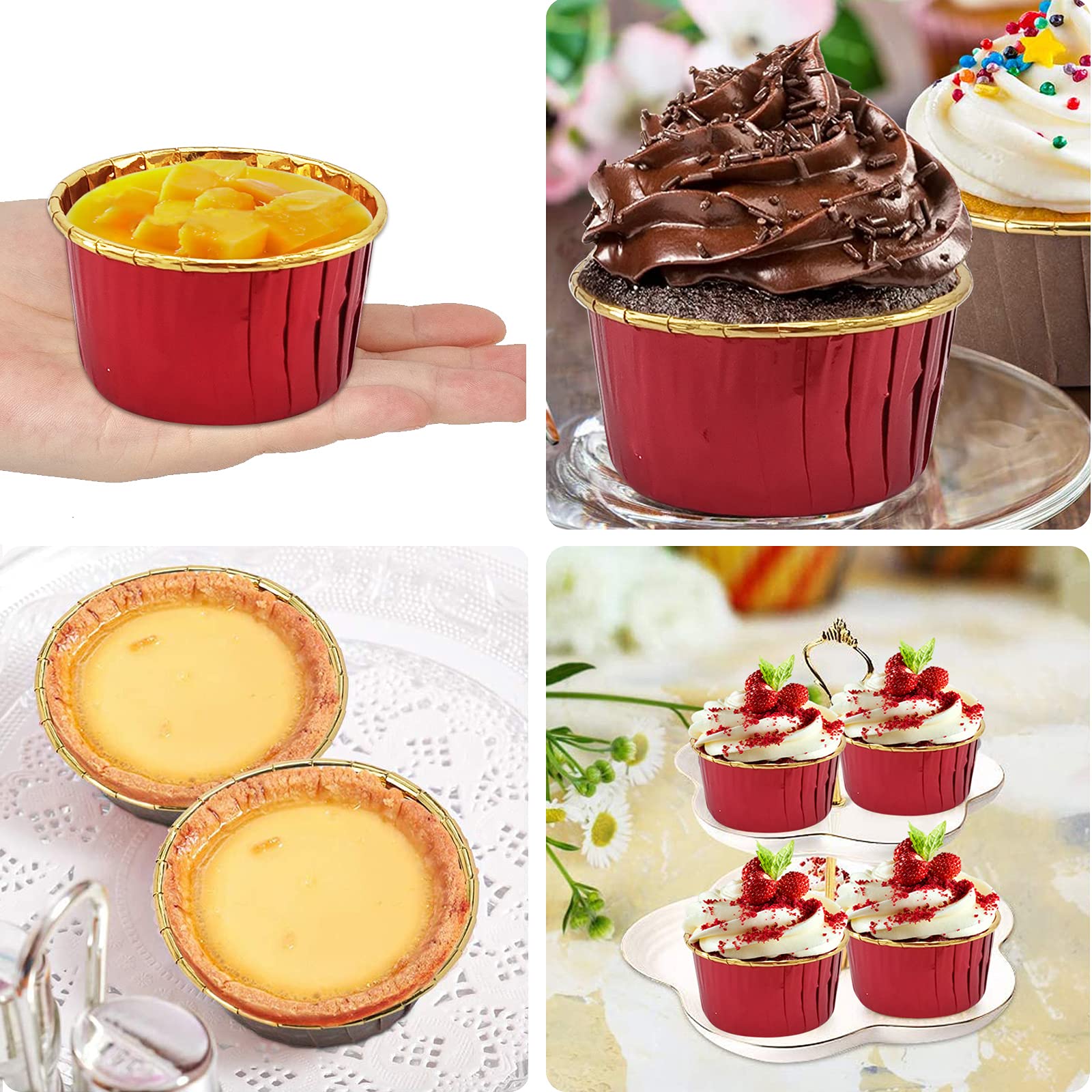 Cupcake Liners with Dome Lids 100 Pack,LNYZQUS 5.5Oz Foil Baking Cups