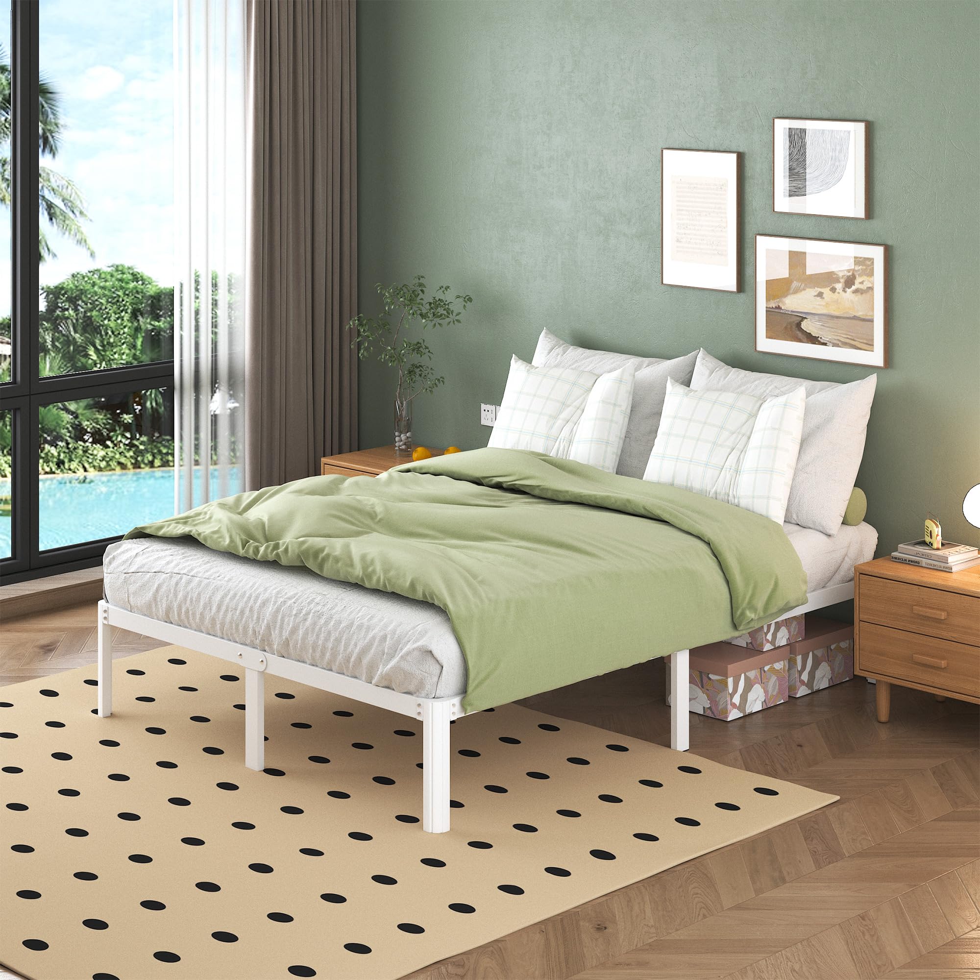 Cama de Metal 180 x 200 cm con Somier de Láminas, Blanco