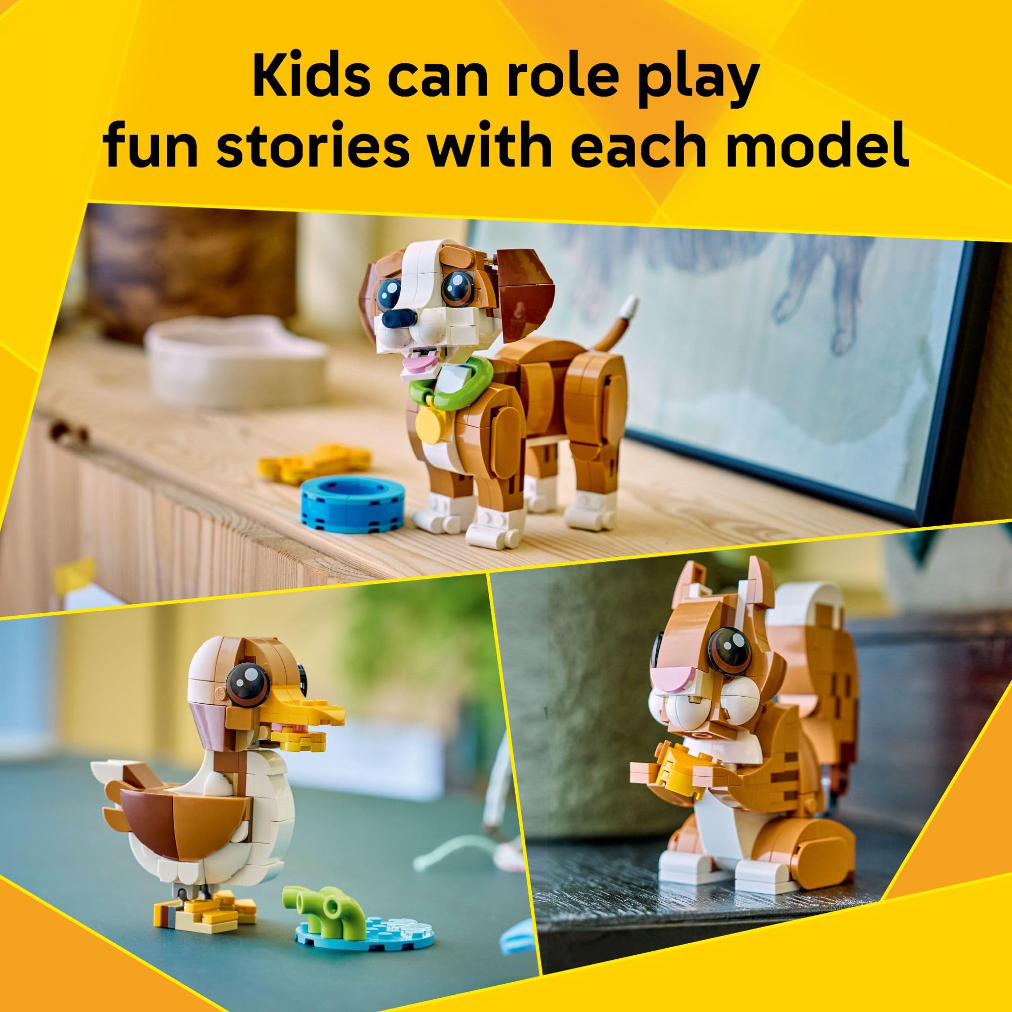 LEGO Creator 3 in 1 Cute Animals: Playful Puppy Dog Building Toy - Bedroom Decor for Girls & Boys, Ages 8+ - Gift for Birthdays - Build a Dog, Squirrel, or Duck - 31382