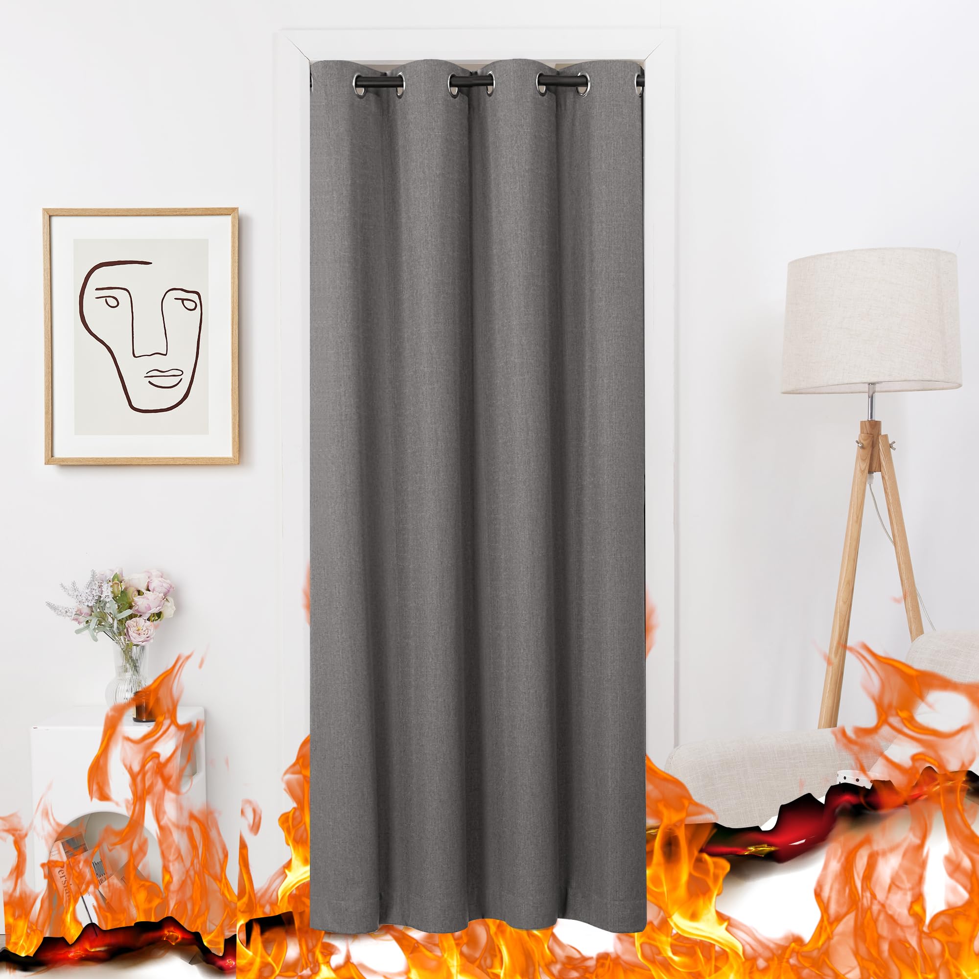 Deconovo Cortinas Antifuego Totalmente Opacas Termicas Aislantes Frio y Calor para Salon Dormitorio con Motivos 1 Pieza 132x214 cm Gris Claro