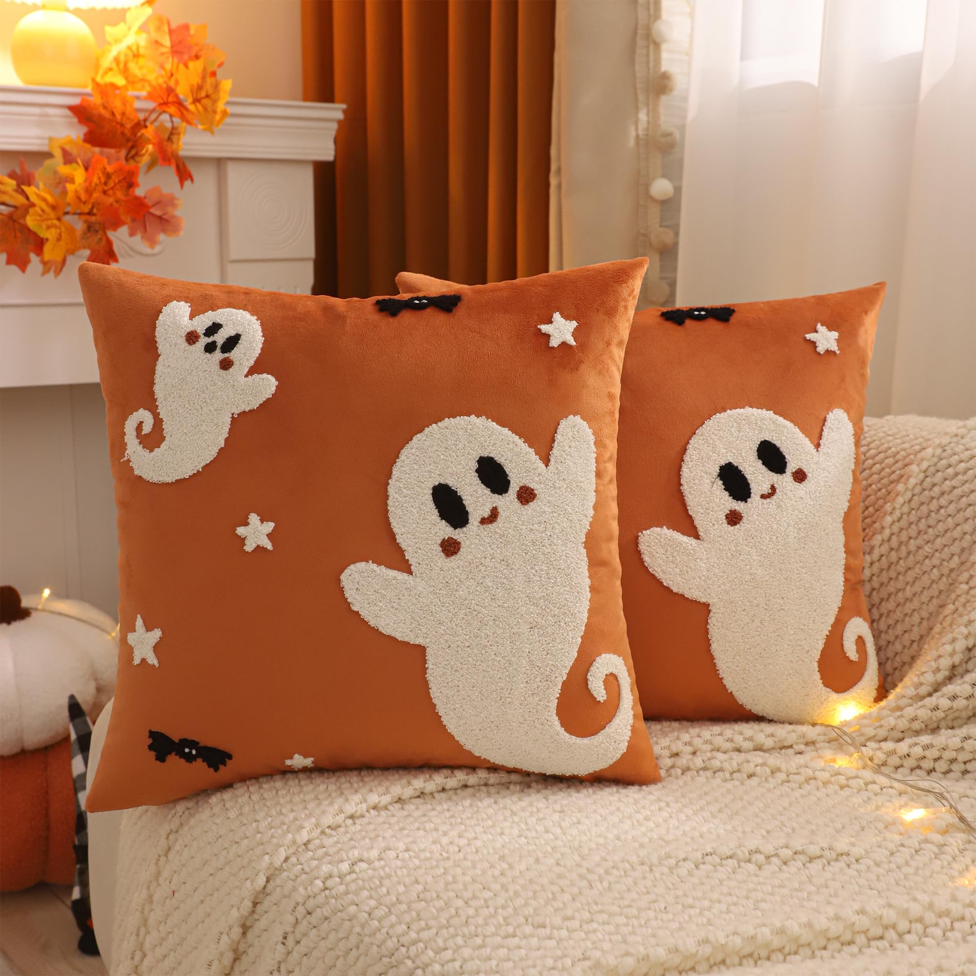 Housse de coussin orange en velours pour votre décoration de canapé d'Halloween et Thanksgiving