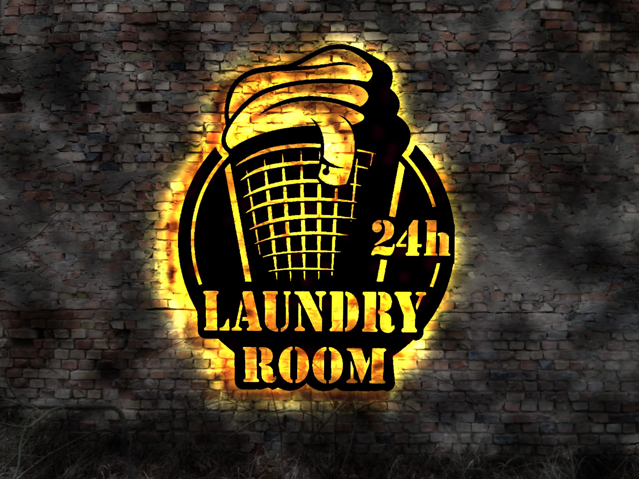 LED Wandbild Laundry Room Wäscherei Waschsalon Waschmaschine Wäsche waschen 24/7 Trockner Bügeln Unterwäsche Hemden