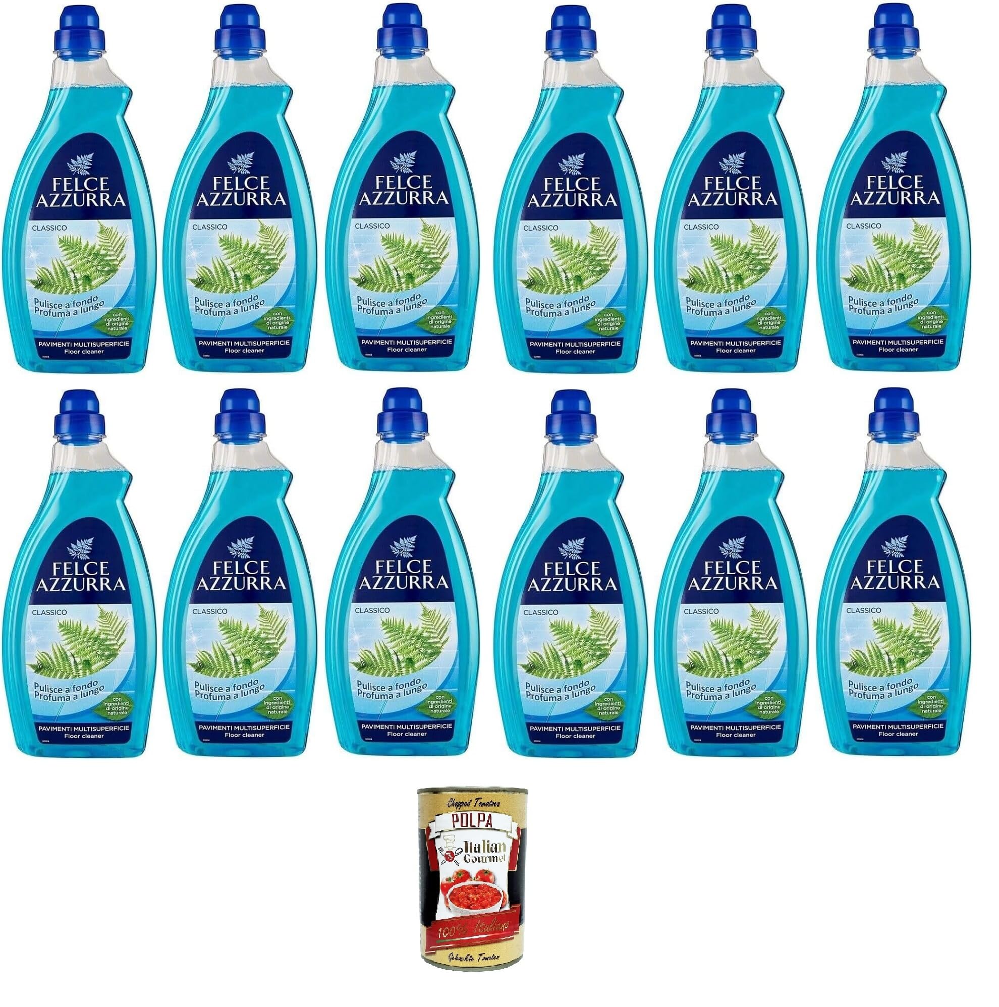 Felce Azzurra casa pavimenti classico Detergente per pavimenti Classic Home Floors, limpiador de suelos, 12 x 1 litro + Polpa italiana Gourmet 400 g