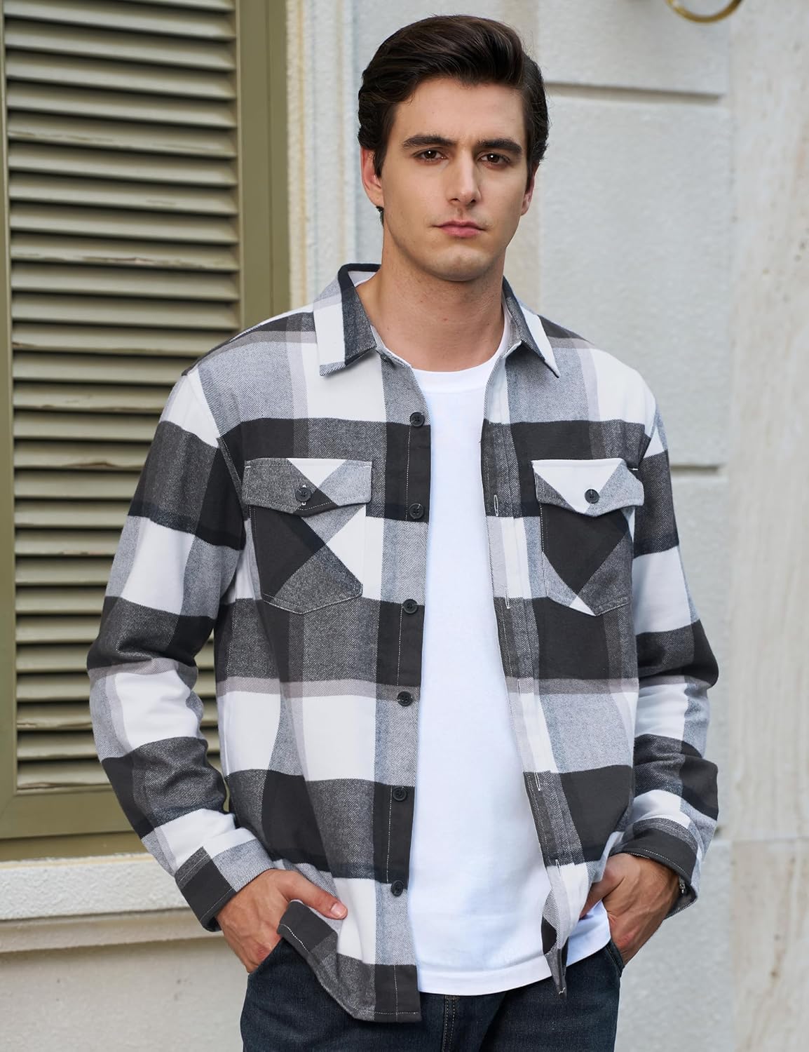 Cotrasen Mens Flannel Shirts Long Sleeve Flannel Shirt for Men Cotton Casual Button Up Plaid Shirt with 2 Pockets - Image 2