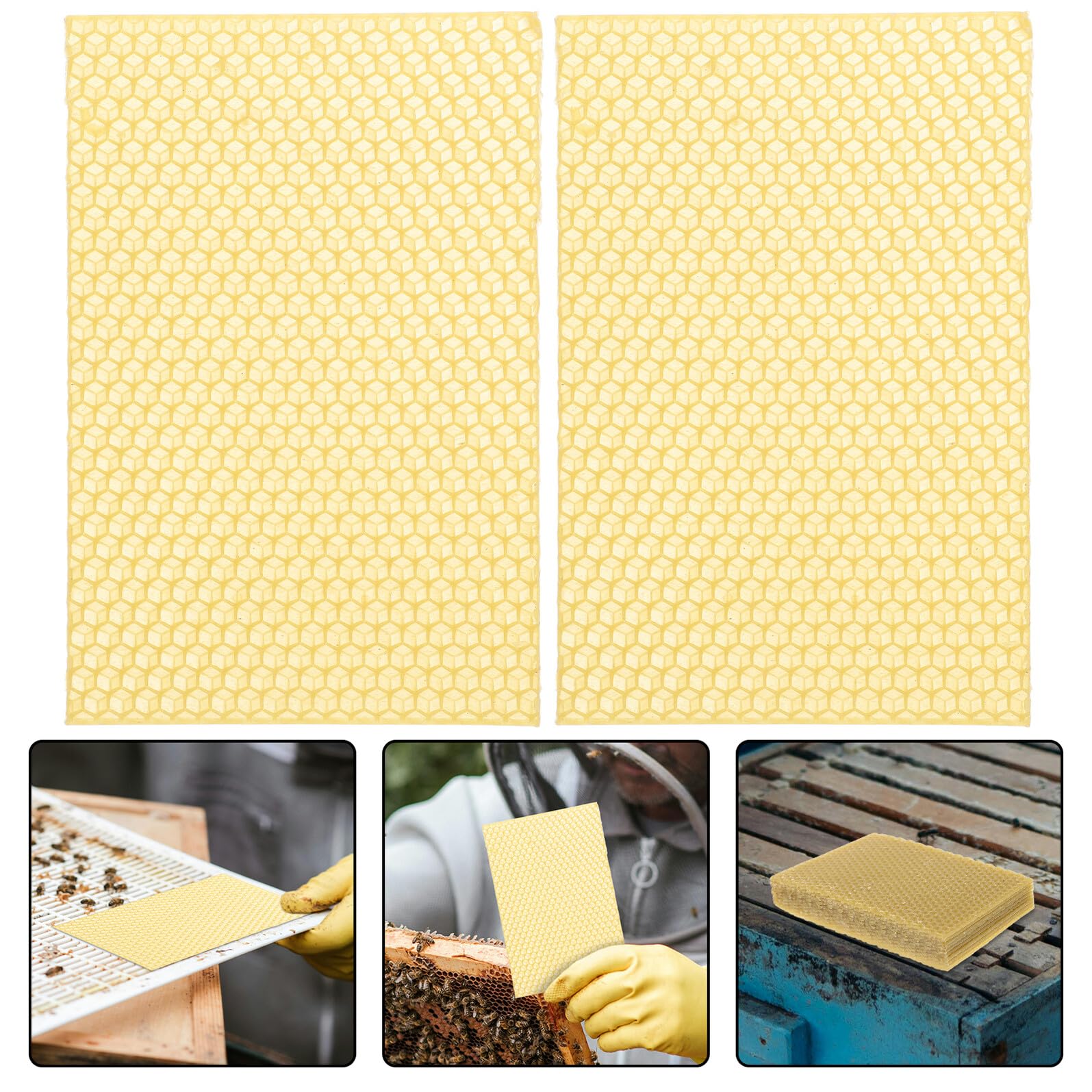 SHINEOFI 10 Láminas de Cera de Abeja Natural para Colmenas Tamaño Mediano Base para Marcos Profundos Adecuado para Apicultura y Bricolaje Cera para Construcción de Panales y