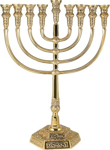 Zion Judaica 21'' High Candle Menorah for Hanukkah Solid Brass Temple Style Chanukiah Fits Shabbat Candles or Oil Cups Magnificent Chanukah Minorah for Shul, Synagogue, Temple or Business