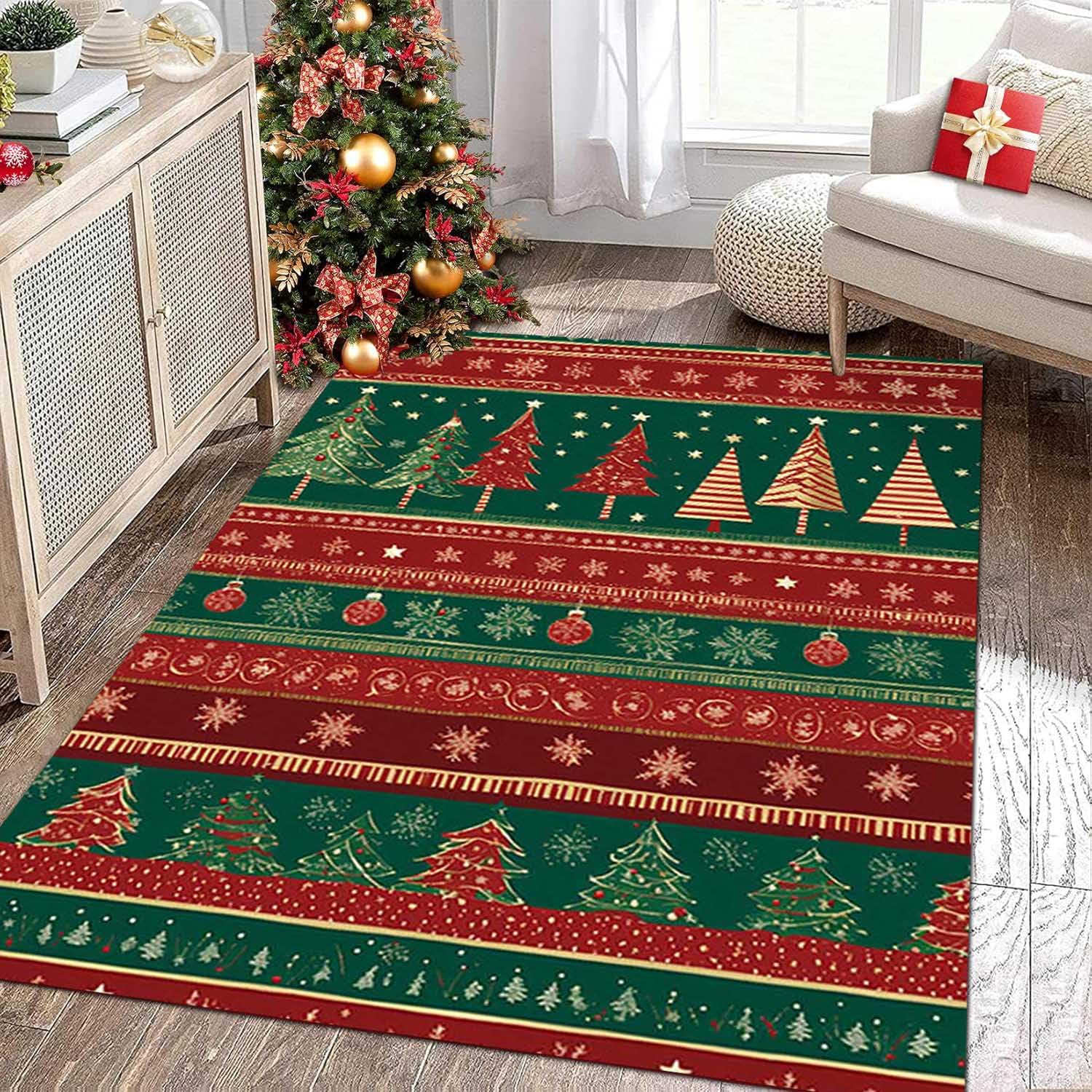 Alfombra 160x230 con Patrón Navideño,Alfombra Salón de Navidad,Alfombra Cocina Lavable de Navidad,Alfombra Comedor de Decoración Antideslizante,Alfombra Navideña 3D para el Hogar,E,80x120cm