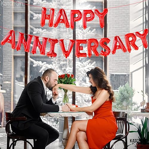 Miniatura 6 de KatchOn Letras de globos rojos de feliz aniversario 16 pulgadas pancarta de feliz aniversario para decoraciones de feliz aniversario telón de fondo