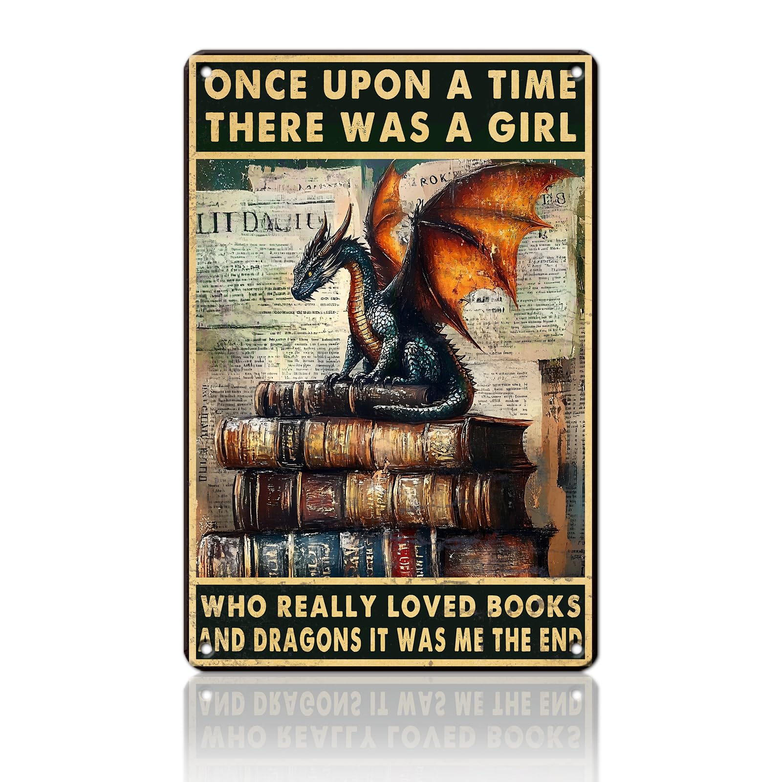Anceky Once Upon A Time There was A Girl Who Really Loved Dragon Tin Sign Funny Metal Sign Vintage Wall Decor for Home Porch Yard Garden Outdoor 12×8 Inch