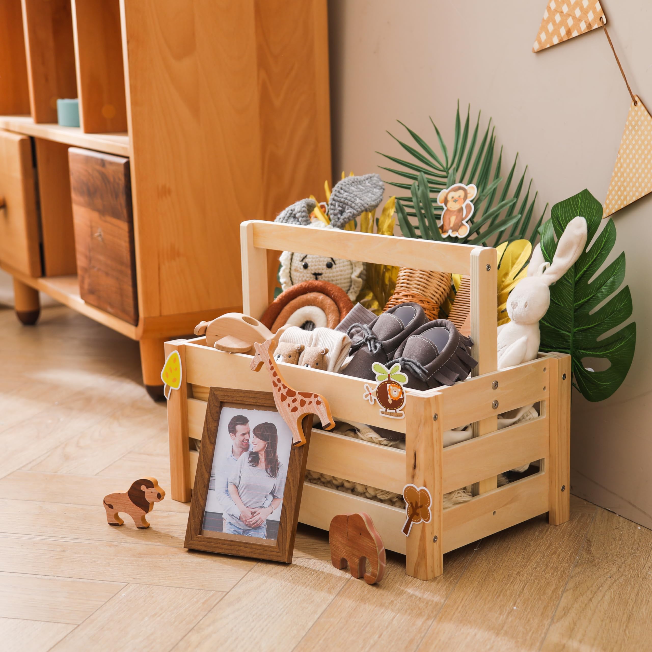 Cesta de regalo de madera para bebé (combo de animales arbustos)