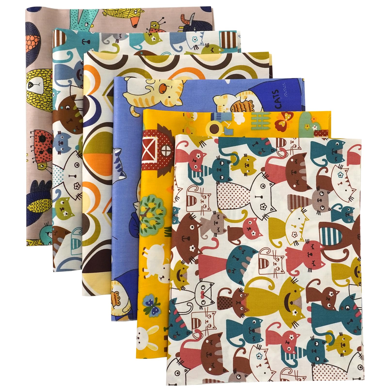 Quilting Fabric Misscrafts 6pcs Craft Fabric 18" x 22" 100% Cotton Bundle Squares Fat Quarters Multicolored for Patchwork DIY Sewing Scrapbooking Cartoon