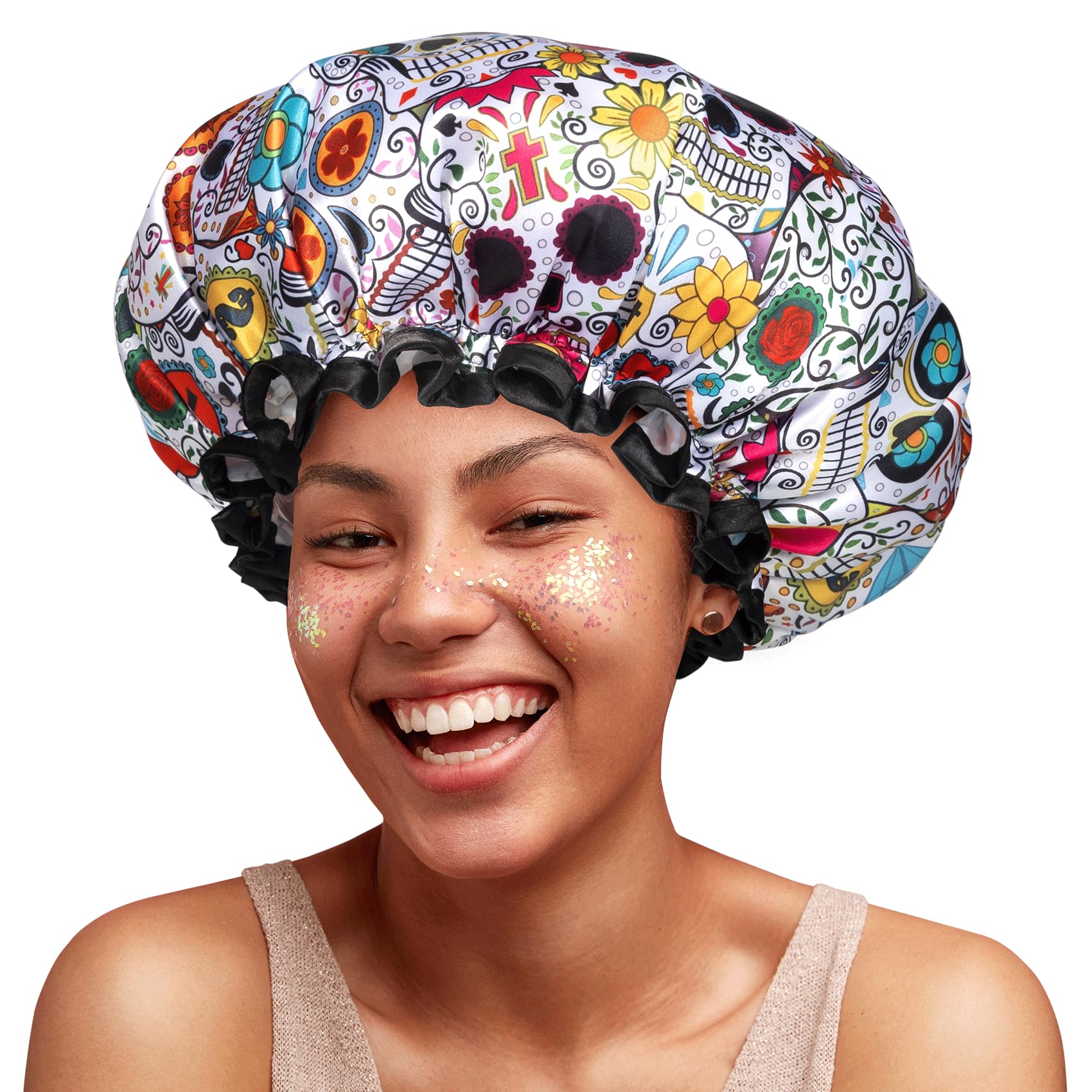 mikimini Shower Cap for Women Reusable Shower Cap Waterproof for Thick Hair Shower Hat with Stylish Vibrant Design