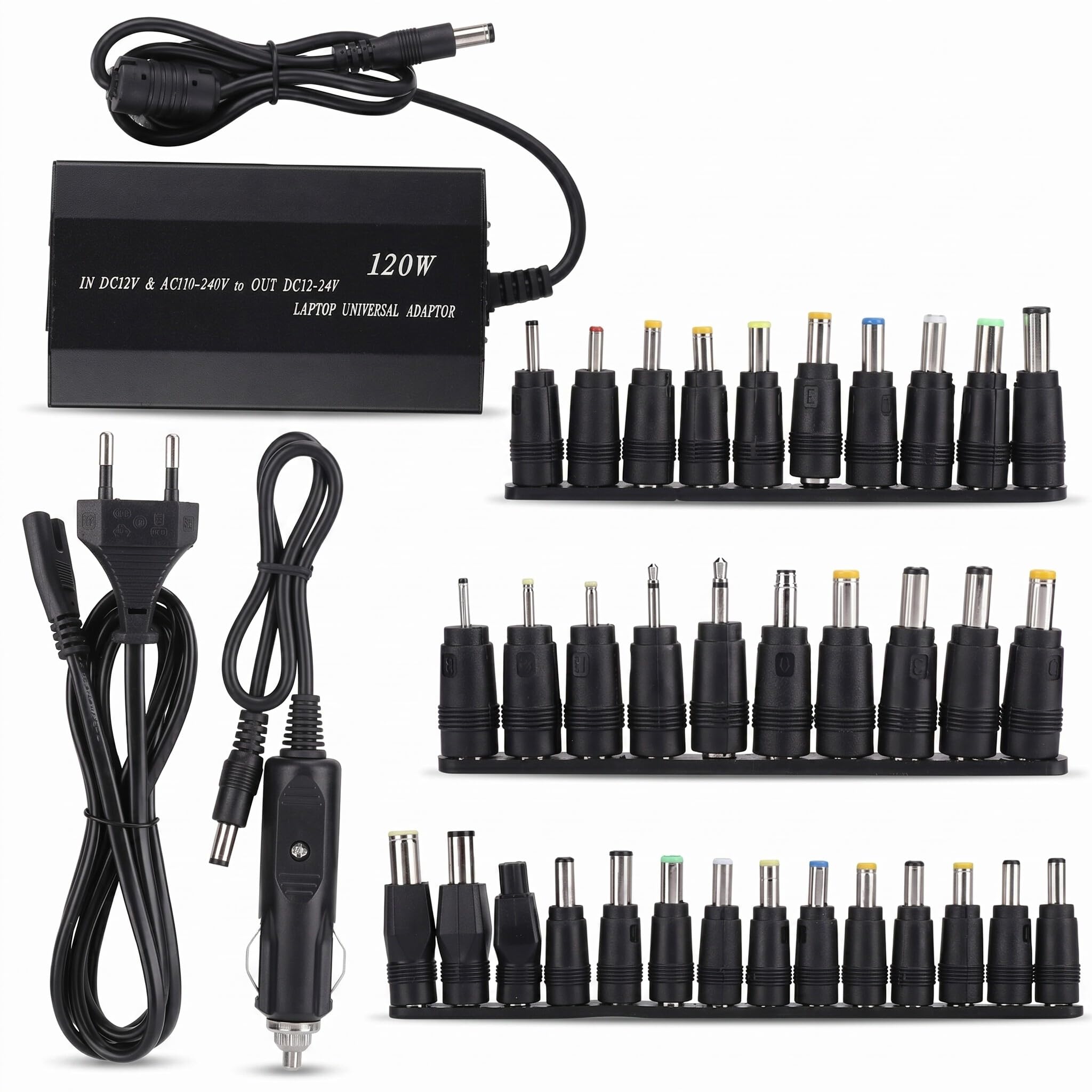 Adattatore Di Alimentazione Regolabile Universale per Notebook PC - 90W, 110-240V, Domestico e Auto (EU)