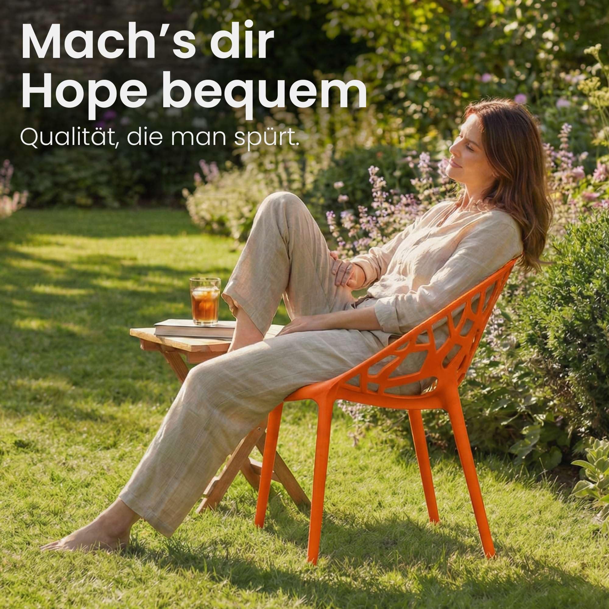 CLP Gartenstuhl stapelbar wetterfest Hope, Gartensessel mit Lehne UV-beständig, Outdoorstuhl aus Kunststoff bis 150 kg belastbar Farbe orange