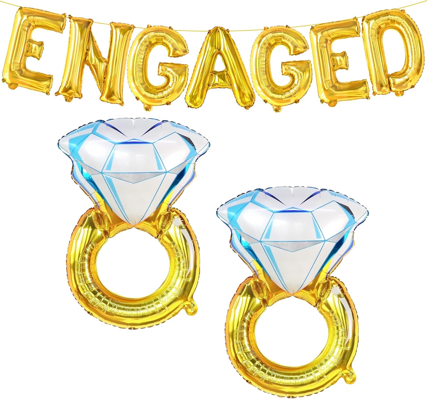 KatchOn, Gold Letter Engaged Balloon with Huge Diamond Ring Balloon - Pack of 2 | Gold Engagement Balloons for Engagement Party Decorations | Diamond Balloons for Wedding, Bridal Shower, Engaged Decor