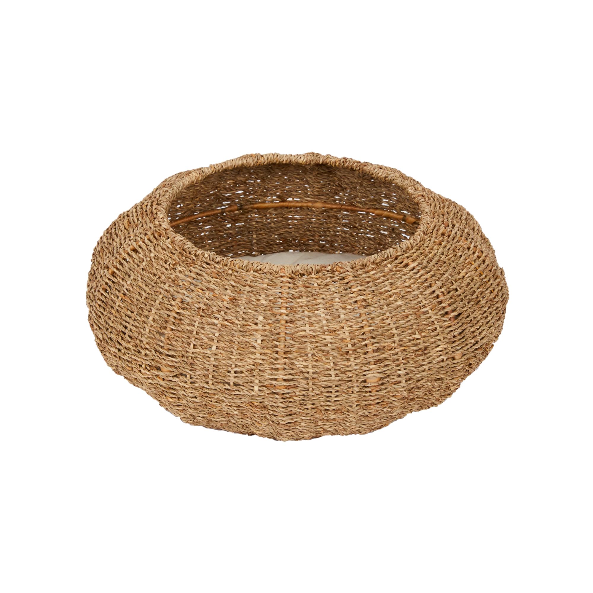 Teamson Pets Seagrass Weaving Cat Bed with Cushions - Green - Cotton/Fur