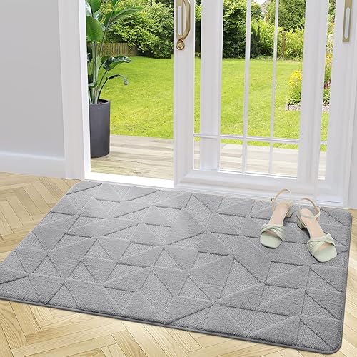 OLANLY Door Mats Indoor, Non-Slip, Absorbent, Dirt Resist, Entrance Washable Mat, Low-Profile Inside Entry Doormat for Entryway (48x32 inches, Grey)