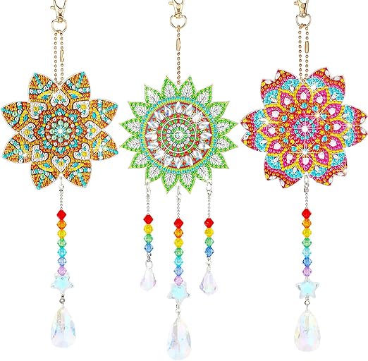 Macarrie 3 Pack Rhinestone Painting Suncatcher Wind Chime
