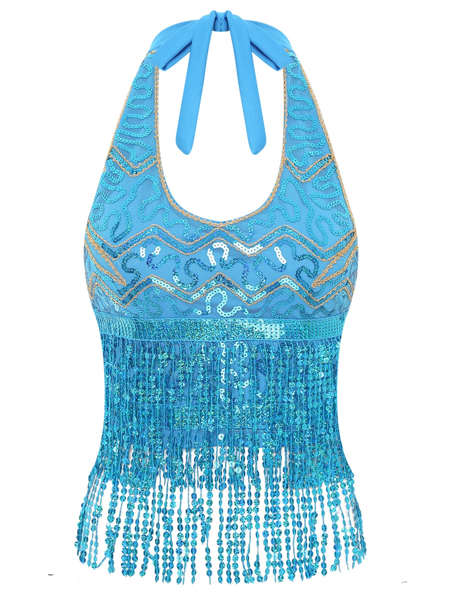 Freebily Top De Danza del Vientre para Mujer Camiseta Sin Mangas Crop Top con Flecos Disfraz para Fiesta De Halloween