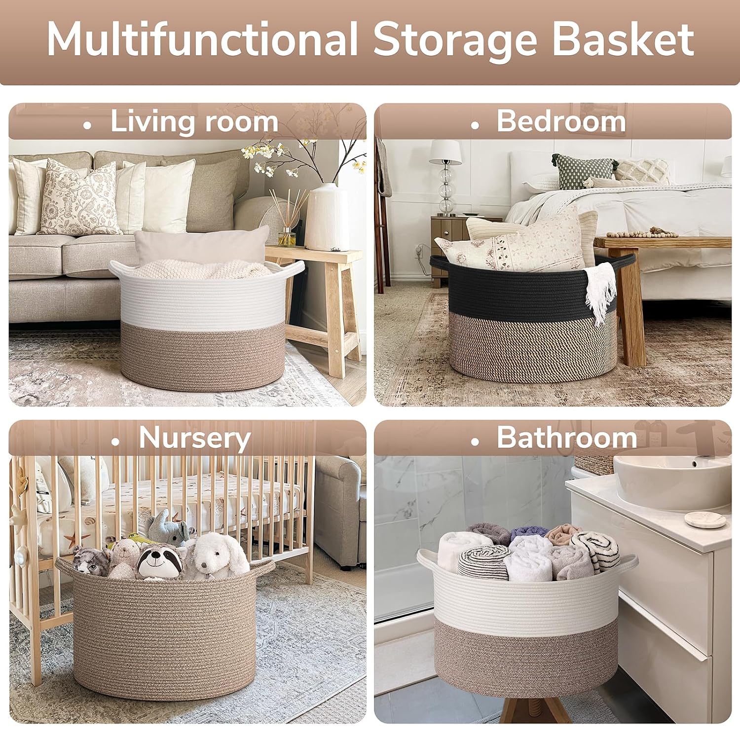 Goodpick 65L Large Storage Basket 19.7"x12.6", Woven Storage Baskets, Cotton Rope Toy Storage for Kids Decorative Laundry for Home, Perfect for Living Room