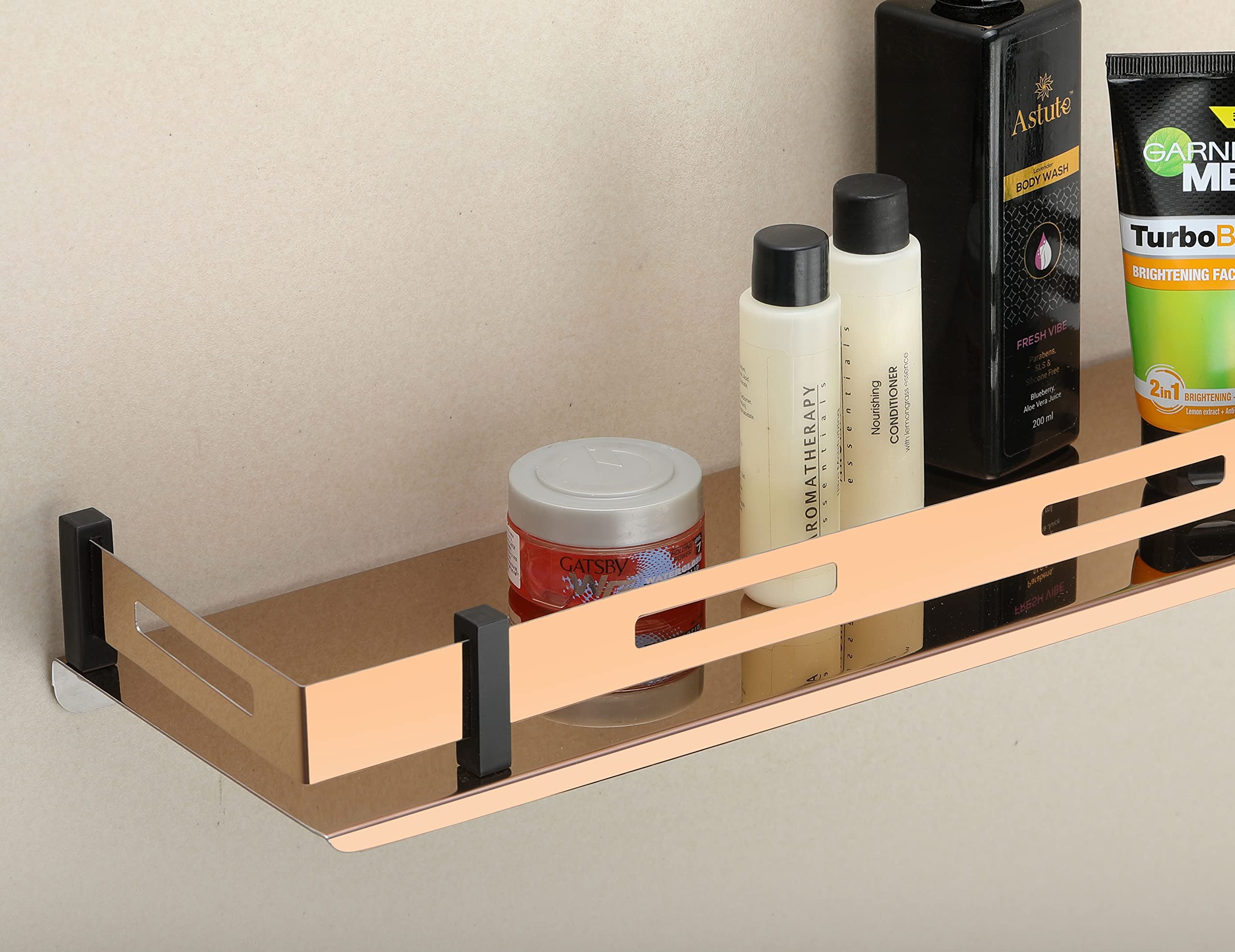 iSTAR Stainless Steel Bathroom Shelf/Kitchen Shelf/Bathroom Shelf and Rack/Bathroom Accessories Silver Stainless Steel Wall Shelf (12 X 5 Inches, Rose Gold) — Amazon image 3