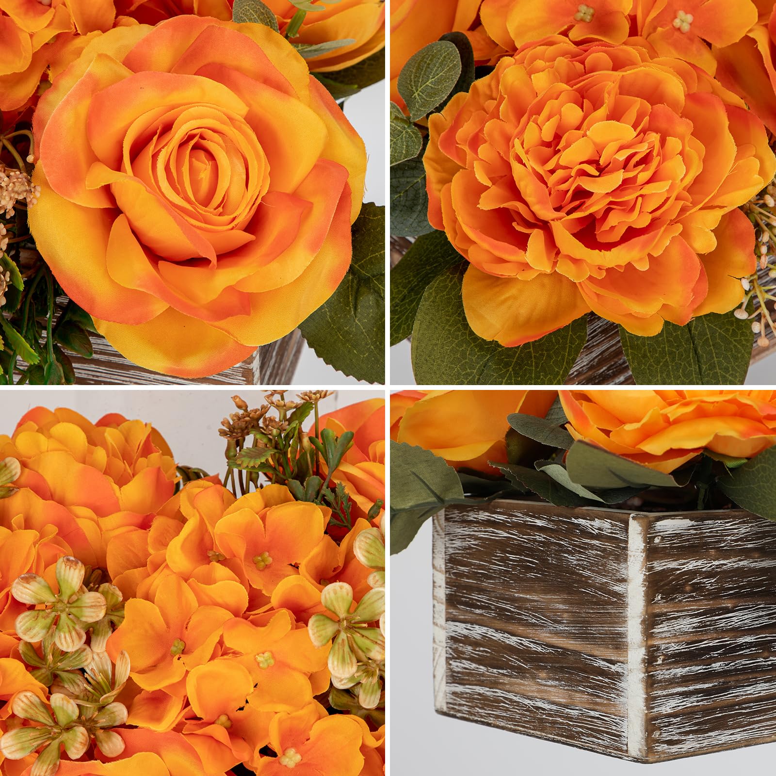 Hollyone Artificial Flowers Mixed Roses Hydrangeas Peonies in Pot, Orange Silk Flowers Decorative Faux Flowers with Pot for Centerpiece, Wedding, Bathroom, Kitchen, Home Decor - Image 3