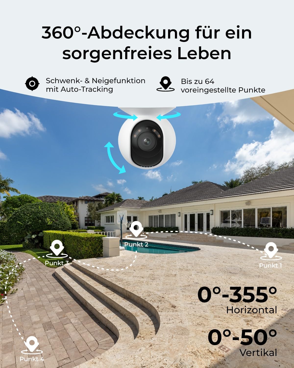 Reolink 4K PoE Überwachungskamera aussen mit Pan & Tilt, E1 Outdoor SE PoE | PoE IP-Kamera outdoor mit Farbnachtsicht, 355° Schwenken & 50° Neigen, Auto-Tracking, Smart-Erkennung, Zwei-Wege-Audio