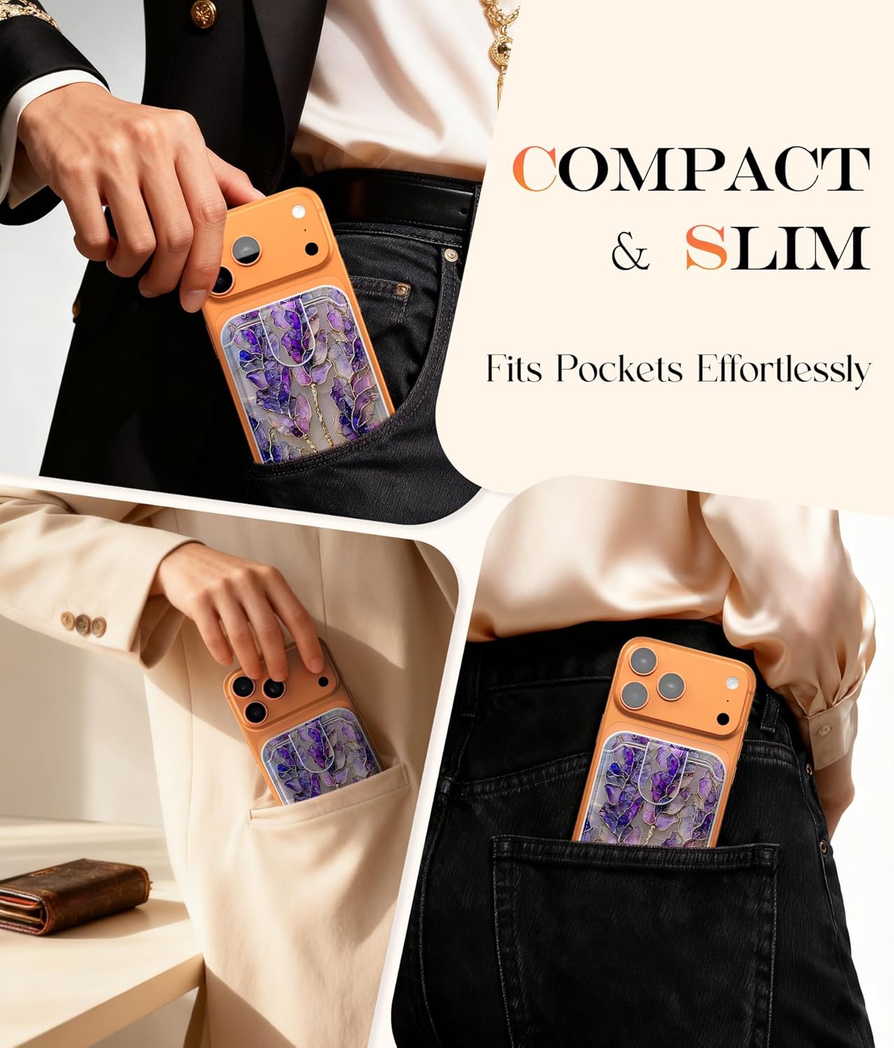 DEENAKIN for MagSafe Wallet, 3 Card Holder With RFID Blocking, Slim Magnetic Wallet for iPhone 17/16/15/14/13/12 Series and Samsung Phone with Cute Trendy Designs, Lavender - Image 5