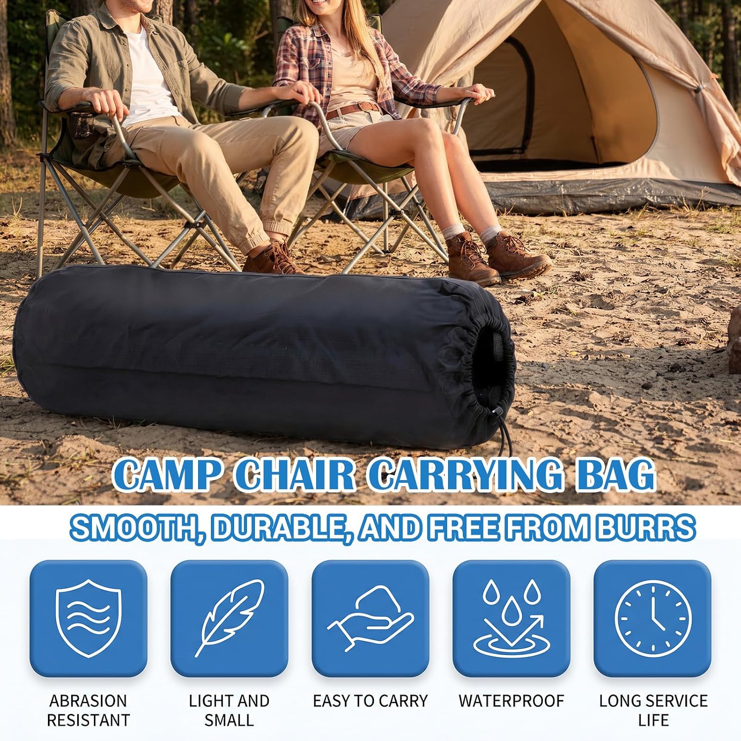 2 Pack 39in Large Camp Chair Replacement Bag Portable Black Camping Folding Chairs Storage Bags with Shoulder Strap & Drawstring, Durable Tear-Resistant Lawn Chair Carry Bag Cover Outdoors & Sports