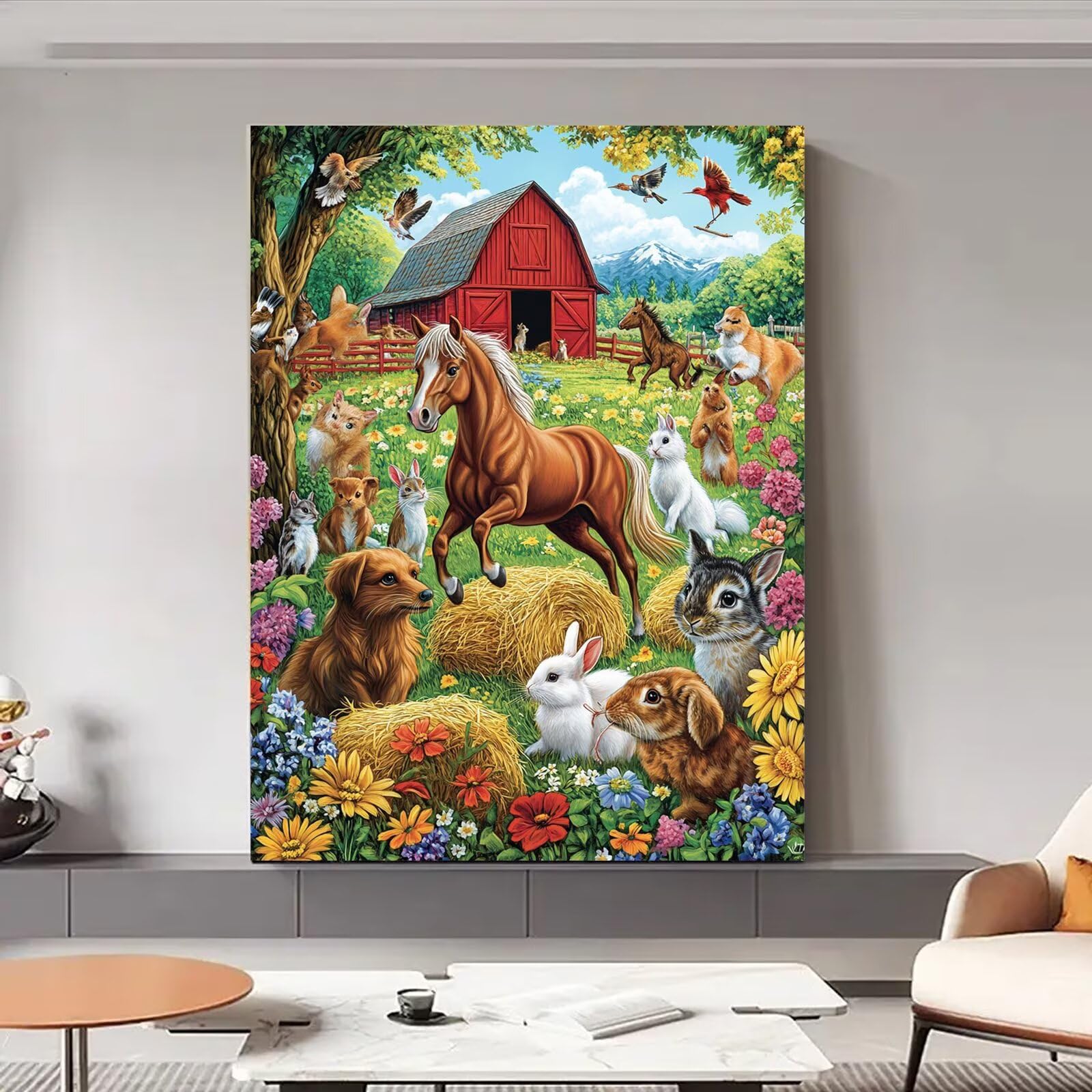 Malowanie numerami dla dorosłych gospodarstwo rolnicze malowanie numerami z ramą 90 x 120 cm, malowanie zwierząt według numerów z farbami i pędzlami, DIY zestawy do malowania olejnego, prezent do