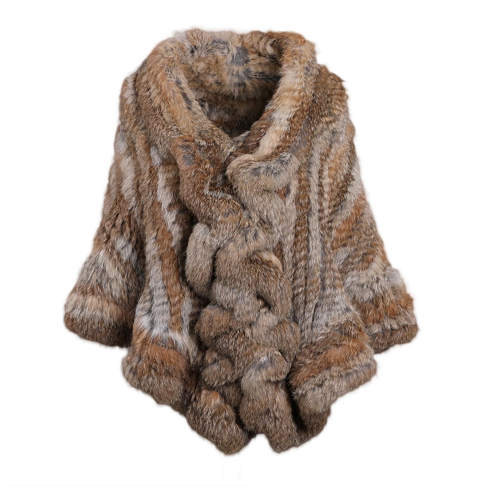 Luxury Winter Cape Women Genuine Natural Rabbit Fur Hand Woven Ruffle Design Wedding Party Shawl Poncho for Women ()-image-46