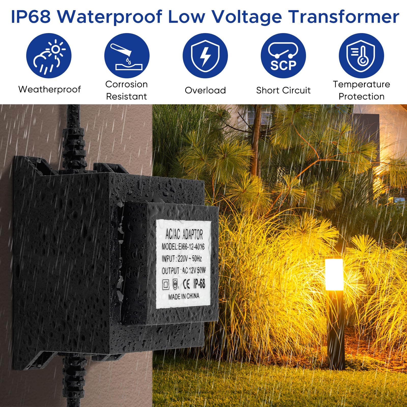 IP68 Impermeabile Trasformatore 220 12V Alimentatore LED AC/AC 50W per Illuminazione LED e Pompe per Laghetto