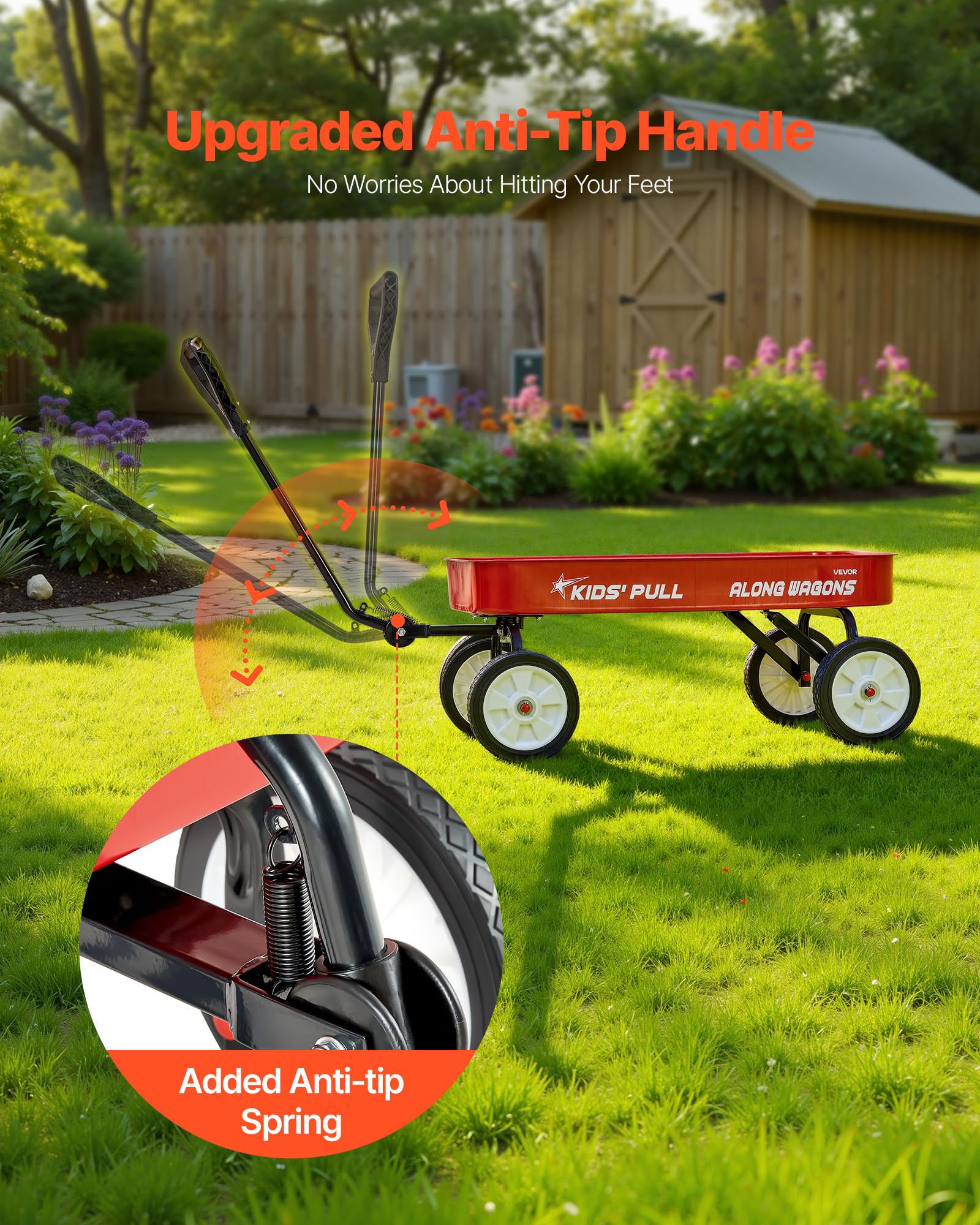 VEVOR Bollerwagen für Kinder ab 18 Monaten, 1010x480x360 mm, Transportwagen Tragkraft bis 80 kg, Hnadwagen mit Griff, Gartenarbeit, Strand und Camping, Rot