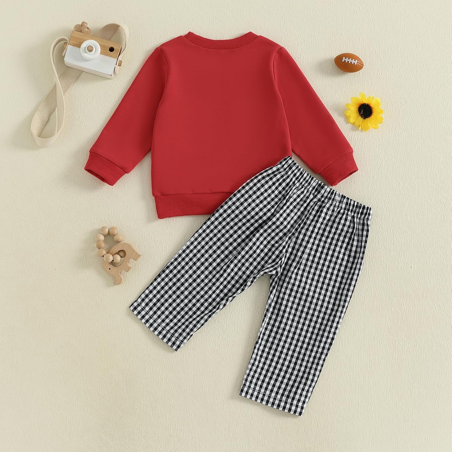 Toddler Baby Boy Football Outfit Tiger Elephant Embroidery Crewneck Sweatshirt Plaid Pants Set Fall Winter Clothes - Image 7