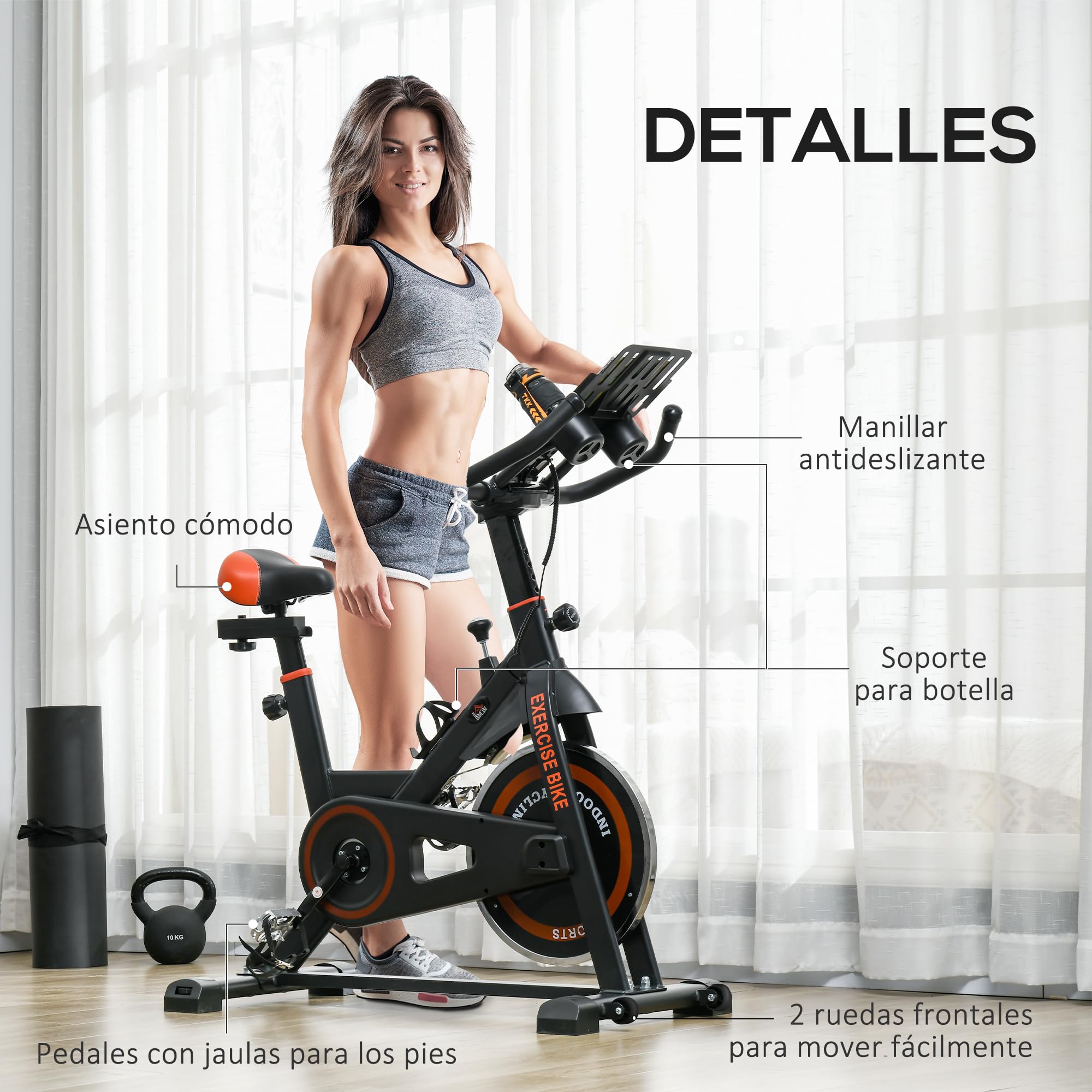 HOMCOM Bicicleta Estática con Resistencia Regulable Bici Estática Bicicleta de Fitness con Volante de Inercia 8 kg Pantalla LCD Manillar y Asiento Ajustable para Casa Gimnasio