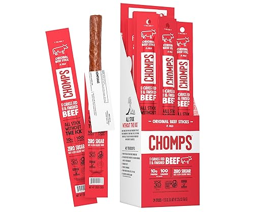 Chomps Grass-Fed and Finished Original Beef Jerky Snack Sticks 24-Pack,