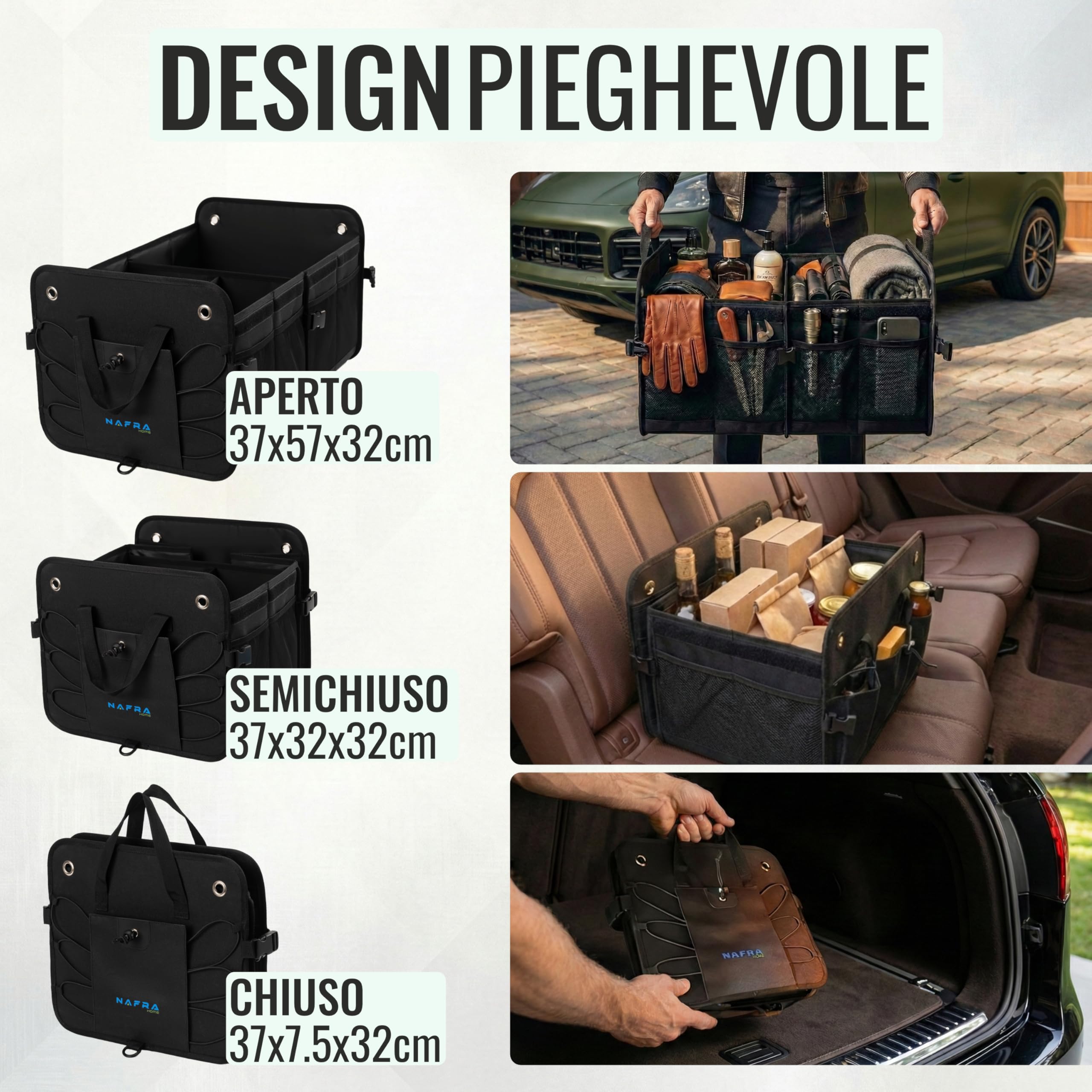 Organizer Bagagliaio Auto 65L | Organizer Auto 57x37x32cm | Accessori Auto Pieghevole con Coperchio e Base Antiscivolo Oxford 600D Impermeabile per SUV e Camion.