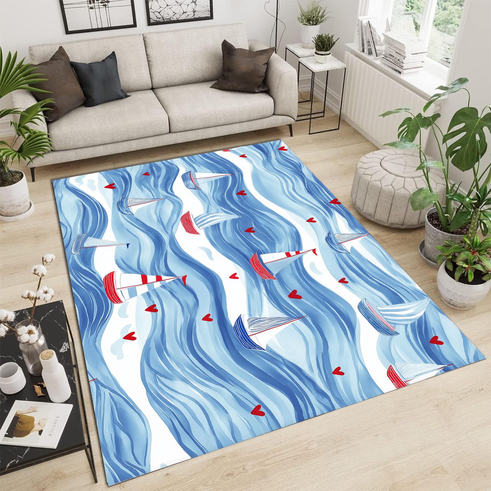 Tapis Lavable et Antidérapant Indigo Clair 200x300cm pour Salon et Chambre