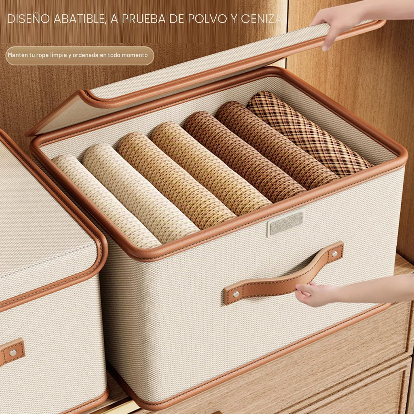 4 recipientes de almacenamiento de tela con tapa adjunta, organizador de ropa (44 x 30 x 29), armarios plegables transpirables para ropa, organización de temporada.