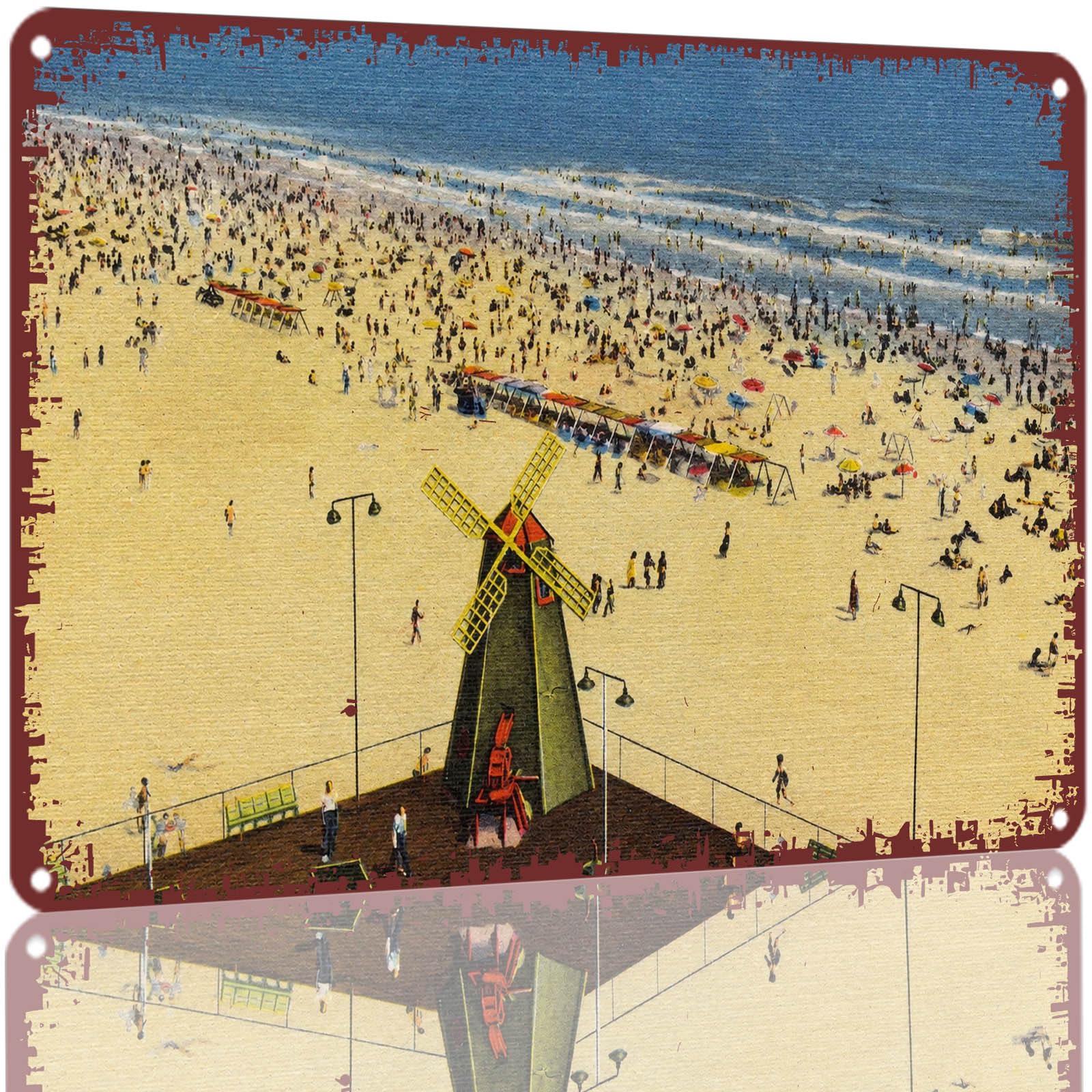 Kwqdozf As Pic Vintage Beach Windmill Print Metal Tin Sign 8X12 Inch Aluminum Wall Decor F