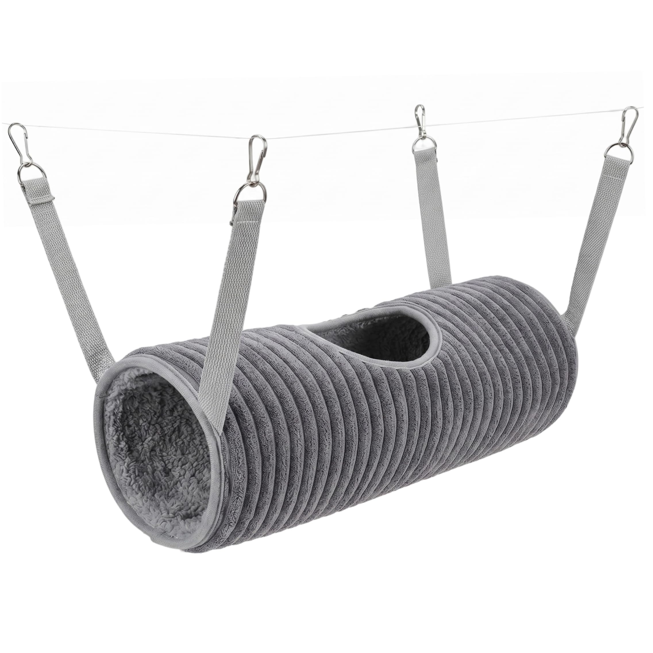 Ferret Hammock Tunnel, 36x11cm Hanging Plush Guinea Pig Hammock, Hamster Hideout Bed, Rat Hanging Tunnels Tubes for Cages (Gray)