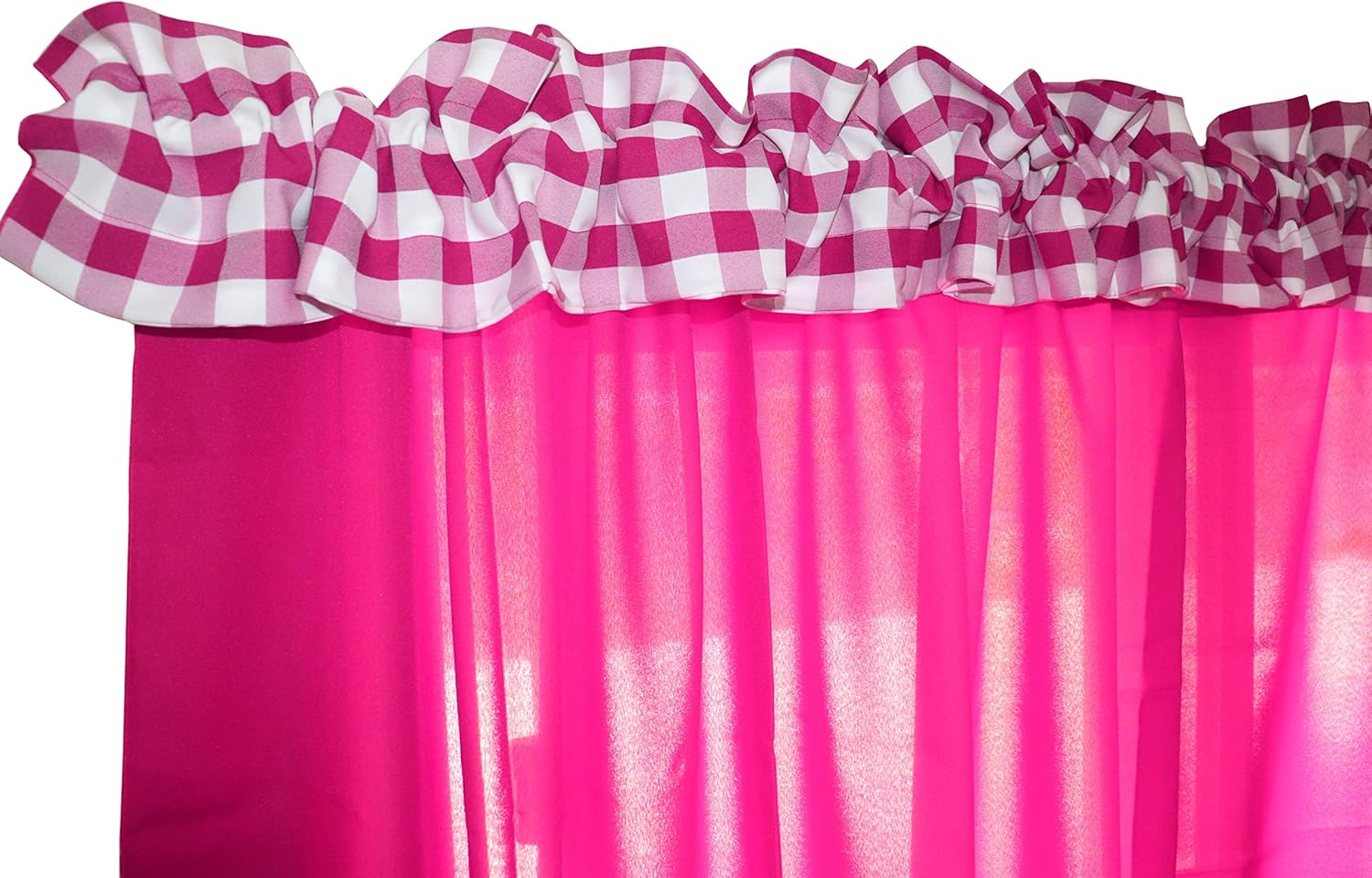 Zen Creative Designs Gingham Checkered Poplin Sleeve Topper Window Valance Top Bottom Ruffle Home Décor Bedroom Nursery Kitchen Window (72" Wide x 7" Tall, Fuchsia)