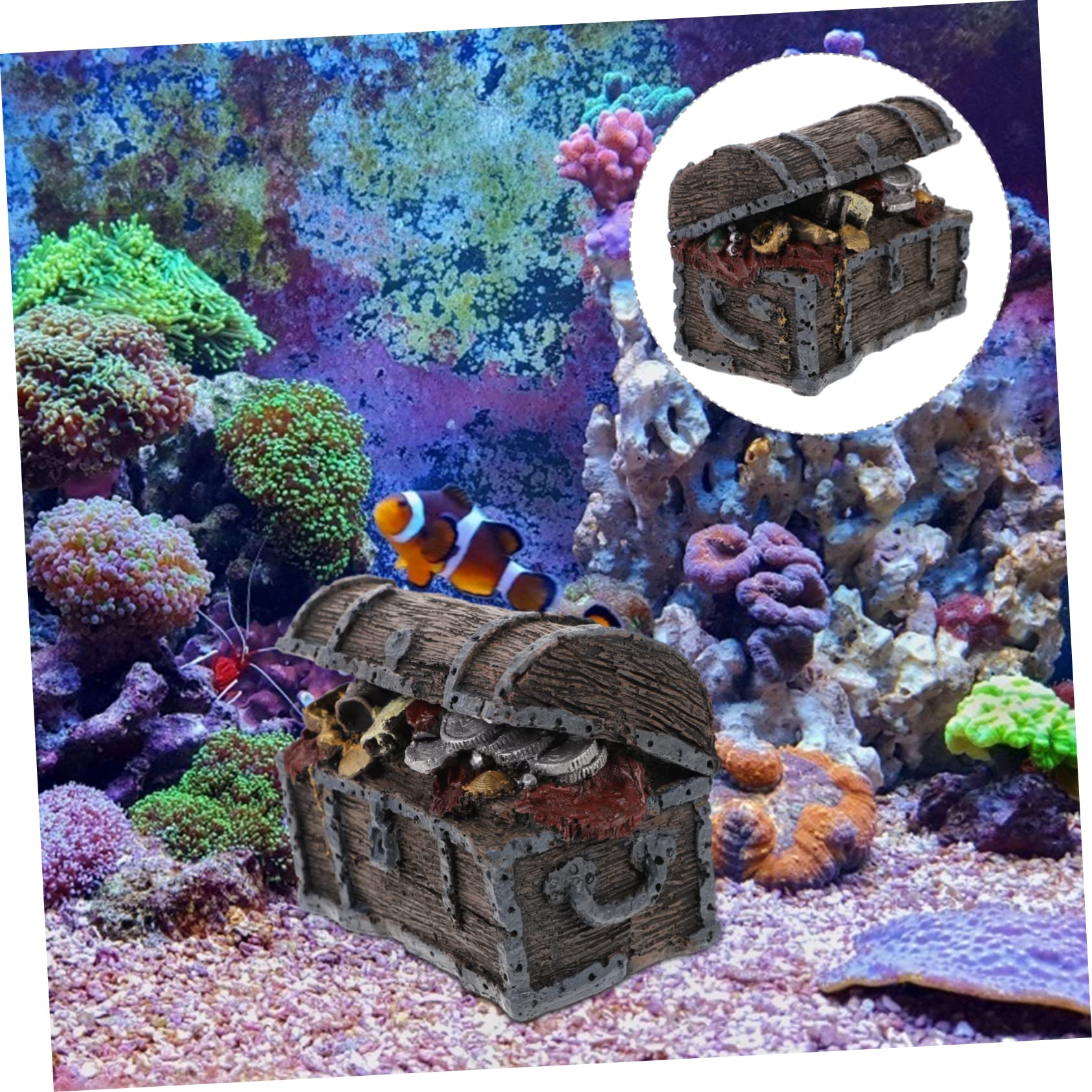Sosoport 4 Stück Schatzkiste Aquarium Landschaftsbau Aquariumdekor Futterspender Luft Kunstharz Dekoration Aquarium Zubehör Schatztruhe dekorative Schatzkiste Harz und Kunststoff