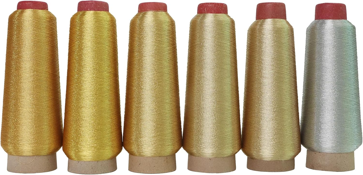 Shiny Colors Metallic Embroidery Machine Thread Kit 6 Cones of 3000M Each Spool Thread Total 18000M for Computerized Embroidery and Decorative Sewing (Set E)