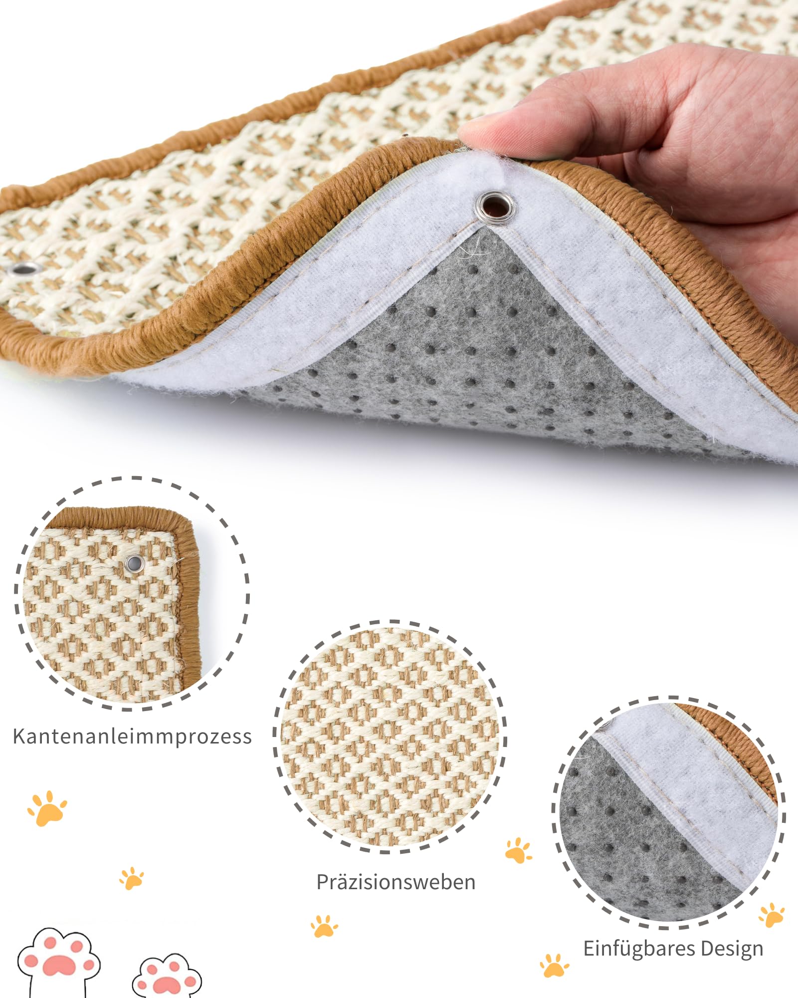 JanYoo 2 sztuki mat do drapania dla kota, ochrona przed zadrapaniami, sizalowa mata do drapania dla kotów, mata do drapania, ściana do ochrony dywanów i sof, 60 x 25 cm (beżowa)