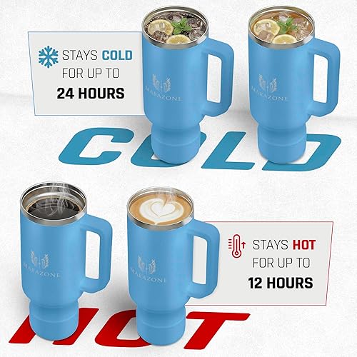 Miniatura 3 de Vaso aislado de 40 onzas con asa y pajita Taza de acero inoxidable de doble pared al vacío que cabe en portavasos de automóvil, taza de viaje para