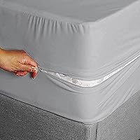 Vista 17 de Sábana bajera ajustable con cremallera, tamaño individual, 39 x 75 pulgadas, bolsillo profundo de 8 pulgadas, color azul marino, 600 hilos, 100%