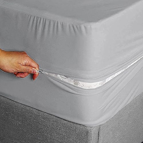 Miniatura 17 de Sábana bajera ajustable con cremallera, tamaño individual, 39 x 75 pulgadas, bolsillo profundo de 8 pulgadas, color azul marino, 600 hilos, 100%