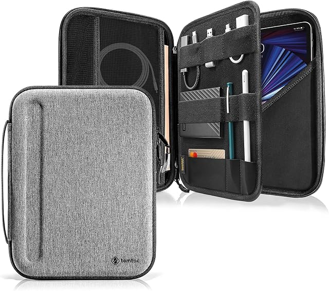 tomtoc Portfolio Case for 11-inch iPad Pro M2/M1 (4th/3/2nd/1st Gen) 2022-2018, 10.9" iPad Air 5/4th Gen 2022-2020, 10.9"/10.2" iPad 10/9th Gen Keyboard Carrying Storage Sleeve Accessories Grey