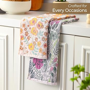 2 Pack Boho Floral Large Kitchen Tea Towels 15 x 30